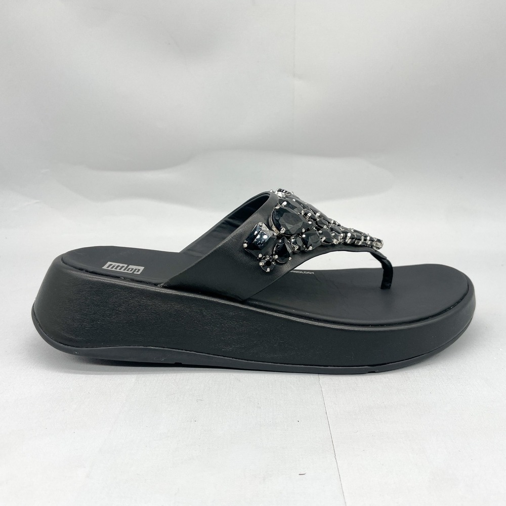 FitFlop Womens 9 F Mode Jewel Embellished Platform Thong Sandals Black Wegde